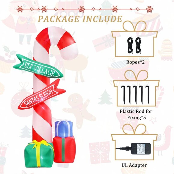 ⚡9 Ft Christmas Inflatables Candy Cane with Road Sign Outdoor Decorations - Picture 4 of 8